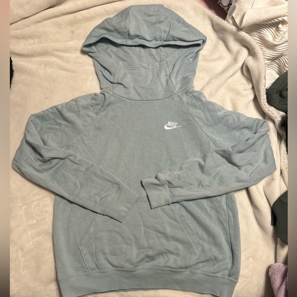 Nike Sportswear Hoodie Light Blue White Logo - Size Small